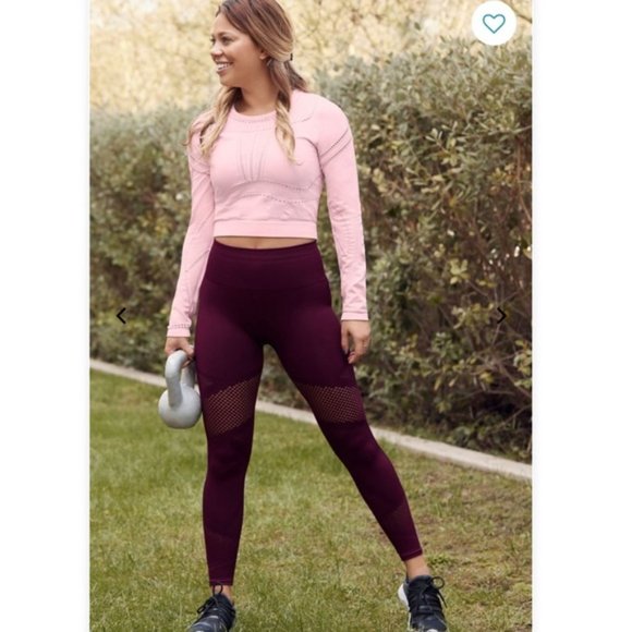 Fabletics Mosaic High Waisted 7/8 Leggings Burgundy Small NWT - Picture 6 of 14